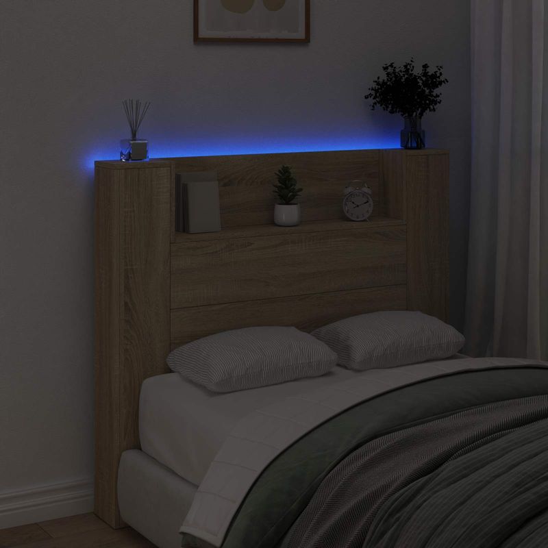 Casa si Gradina - Mobilier - Paturi si accesorii - Accesorii paturi - Tablie de pat cu LED, albastru, 90x5x78/88 cm, textil - Infinity.ro