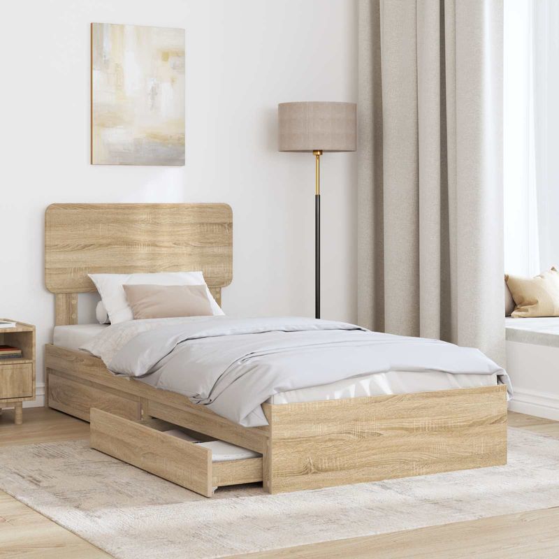 Casa si Gradina - Mobilier - Paturi si accesorii - Paturi - Pat cu storage Stejar Sonoma 75 x 190 cm Lemn compozit - Infinity.ro