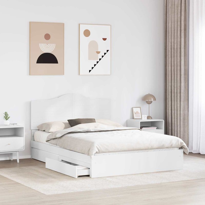 Casa si Gradina - Mobilier - Paturi si accesorii - Paturi - Pat cu storage cu headboard Alb 150 x 200 cm Lemn compozit - Infinity.ro