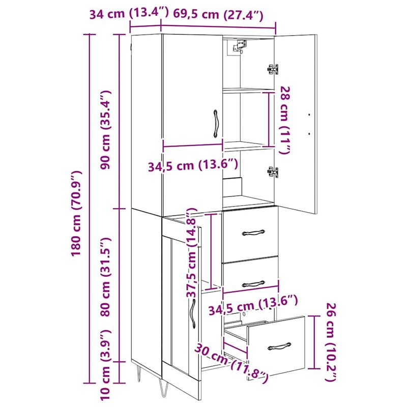 Casa si Gradina - Mobilier - Comode si corpuri - Comode - Bufet cu sertar 2 pcs Lemn Vechi Lemn Stratificat si Sticla - Infinity.ro