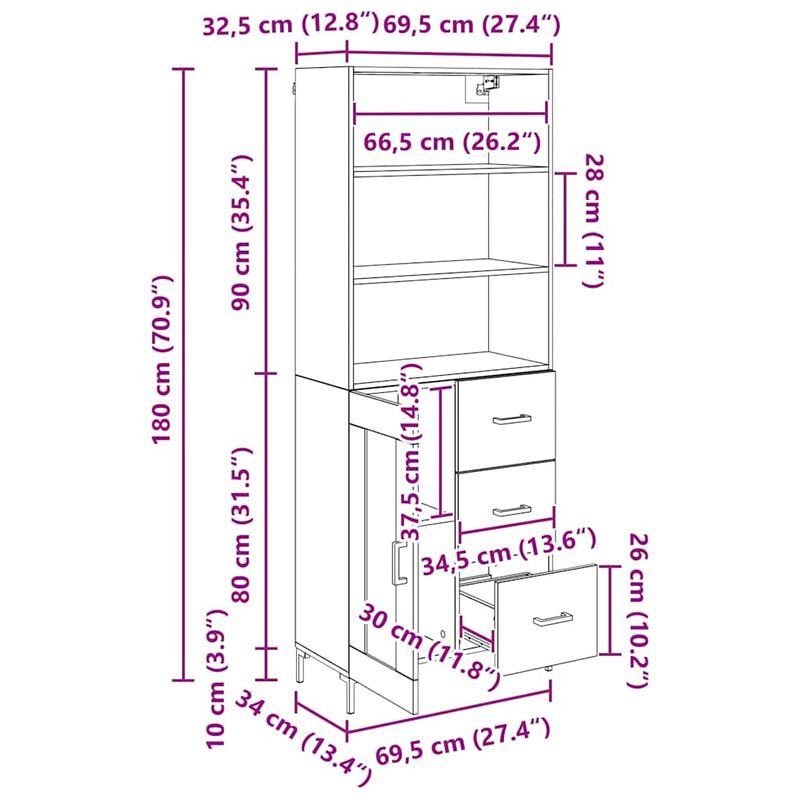 Casa si Gradina - Mobilier - Comode si corpuri - Corpuri bucatarie - Bufet cu sertar Lemn Vechi 69,5 x 32,5 x 180 cm Lemn compozit - Infinity.ro