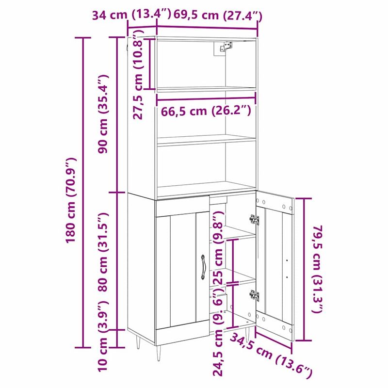 Casa si Gradina - Mobilier - Comode si corpuri - Corpuri bucatarie - Bufet Stejar Artizanal 69,5 x 34 x 180 cm Lemn compozit - Infinity.ro