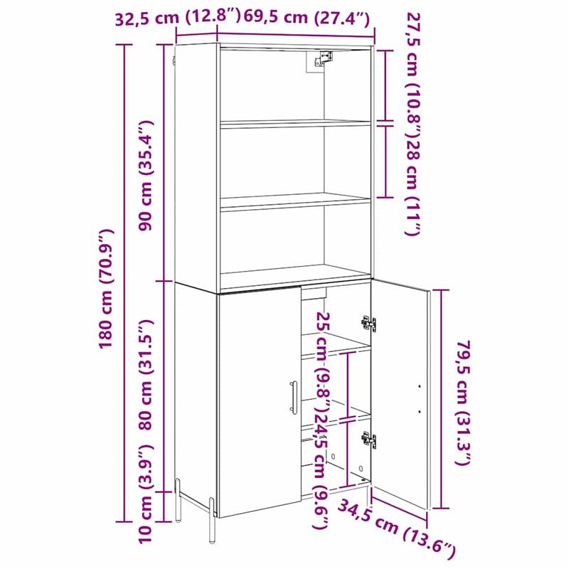 Casa si Gradina - Mobilier - Comode si corpuri - Comode - Bufet Lemn Vechi 69,5 x 32,5 x 180 cm Lemn compozit - Infinity.ro