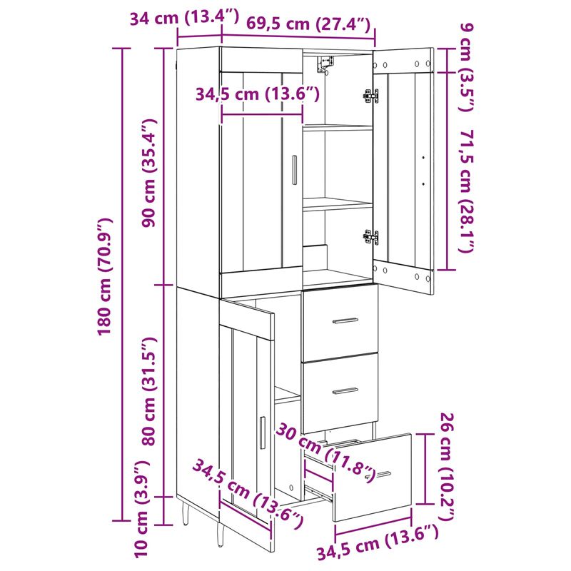Casa si Gradina - Mobilier - Comode si corpuri - Comode - Bufet 2 pcs Stejar Artizanal Lemn Stratificat si Sticla - Infinity.ro