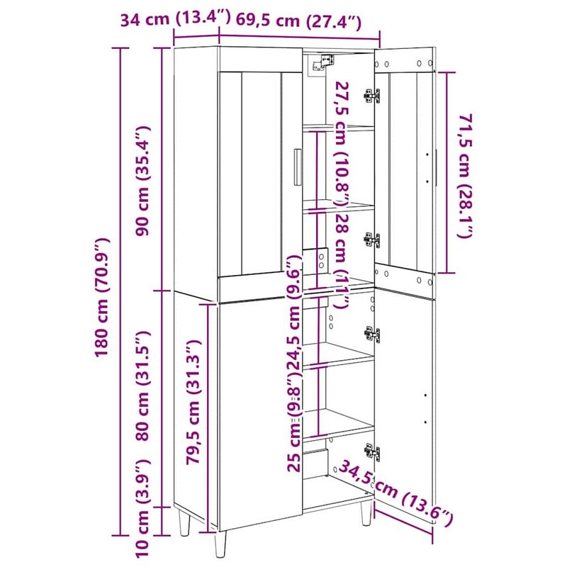 Casa si Gradina - Mobilier - Comode si corpuri - Corpuri bucatarie - Bufet Lemn Vechi 69,5 x 34 x 180 cm Lemn Stratificat si Sticla - Infinity.ro