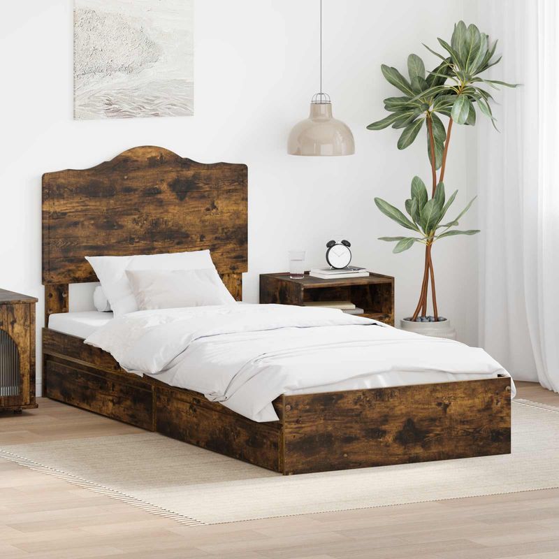 Casa si Gradina - Mobilier - Paturi si accesorii - Paturi - Pat cu storage Stejar fumuriu 100 x 200 cm Lemn compozit - Infinity.ro