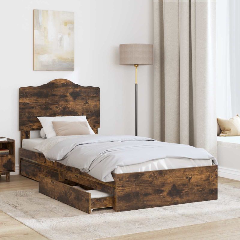 Casa si Gradina - Mobilier - Paturi si accesorii - Paturi - Pat cu storage Stejar fumuriu 100 x 200 cm Lemn compozit - Infinity.ro