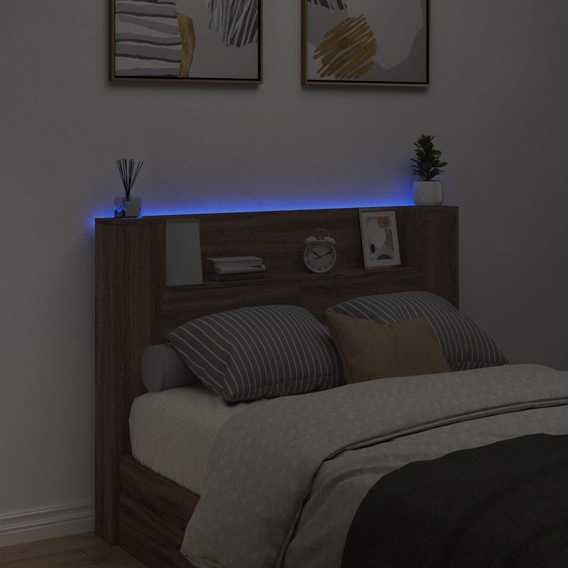 Casa si Gradina - Mobilier - Paturi si accesorii - Accesorii paturi - Tablie de pat cu LED, albastru, 183x16x78/88 cm, textil - Infinity.ro