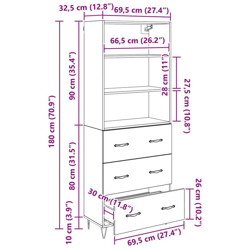 Casa si Gradina - Mobilier - Comode si corpuri - Corpuri bucatarie - Bufet Stejar Artizanal 69,5 x 32,5 x 180 cm Lemn compozit - Infinity.ro