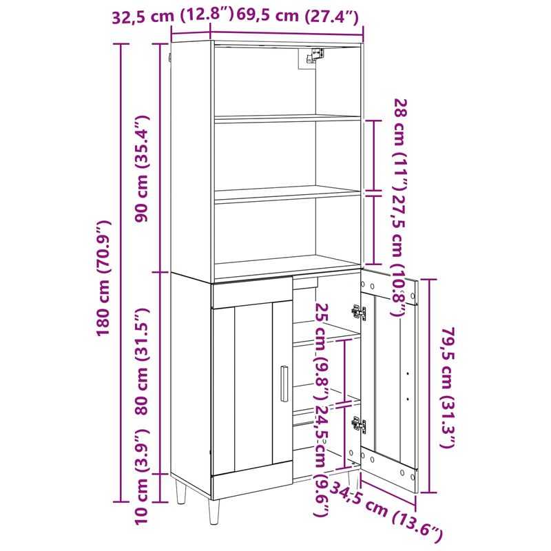 Casa si Gradina - Mobilier - Comode si corpuri - Comode - Bufet Stejar Artizanal 69,5 x 32,5 x 180 cm Lemn compozit - Infinity.ro