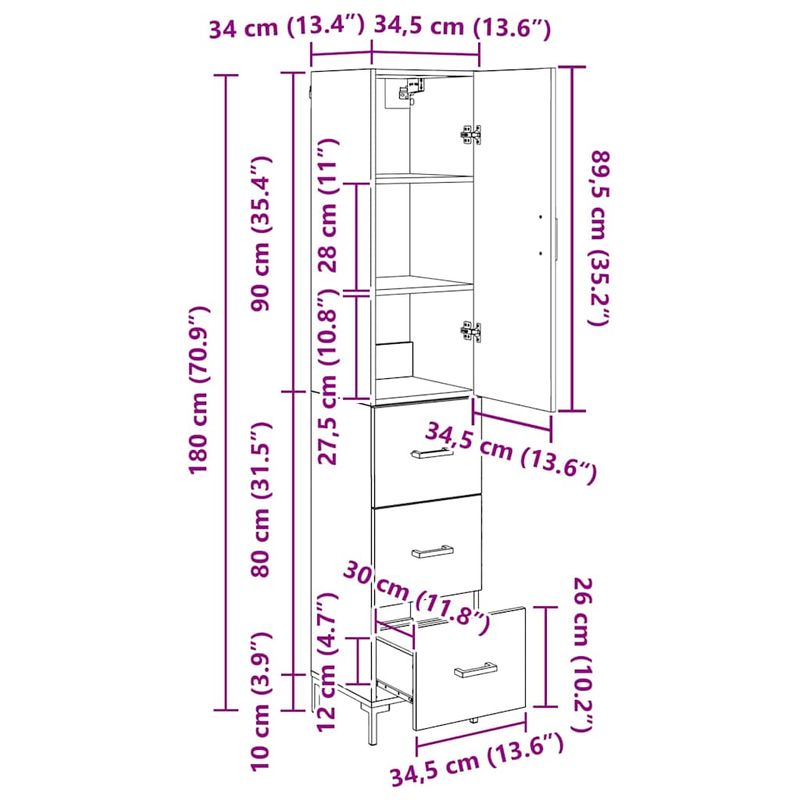 Casa si Gradina - Mobilier - Comode si corpuri - Corpuri bucatarie - Bufet Stejar Artizanal 69,5 x 34 x 180 cm Lemn compozit - Infinity.ro
