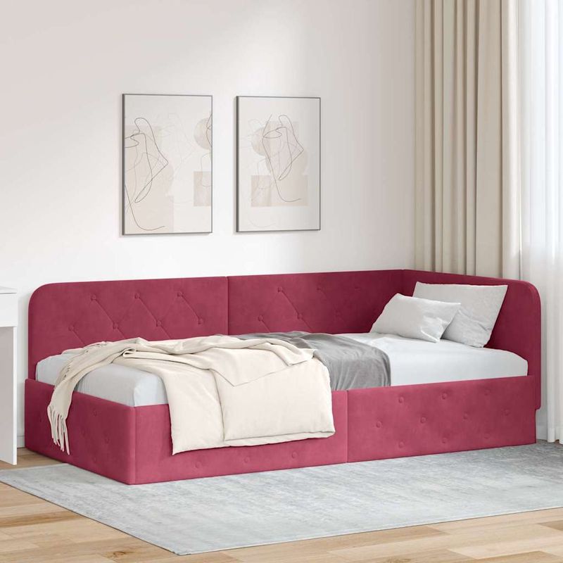 Casa si Gradina - Mobilier - Paturi si accesorii - Paturi - Cadru de pat coltar cu headboard Rosu Vin 90 x 200 cm Catifea - Infinity.ro