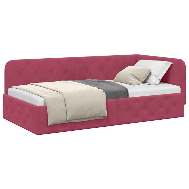 Casa si Gradina - Mobilier - Paturi si accesorii - Paturi - Cadru de pat coltar cu headboard Rosu Vin 90 x 200 cm Catifea - Infinity.ro