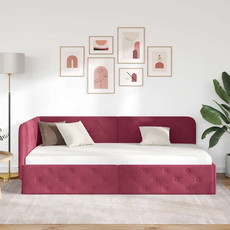 Casa si Gradina - Mobilier - Paturi si accesorii - Paturi - Cadru de pat coltar cu headboard Rosu Vin 90 x 200 cm Catifea - Infinity.ro