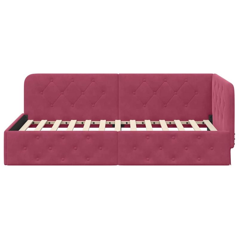 Casa si Gradina - Mobilier - Paturi si accesorii - Paturi - Cadru de pat coltar cu headboard Rosu Vin 90 x 200 cm Catifea - Infinity.ro