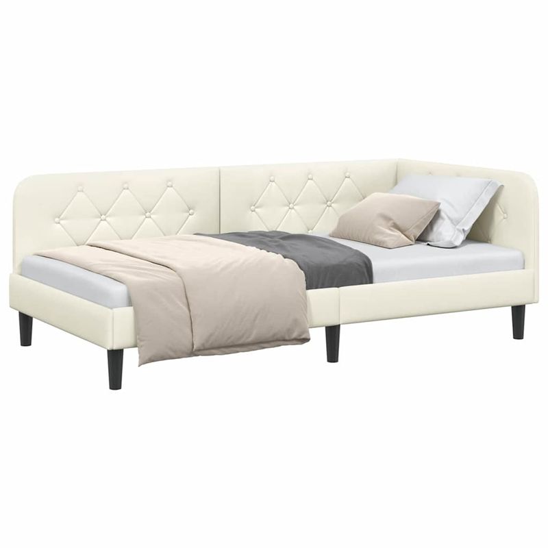 Casa si Gradina - Mobilier - Paturi si accesorii - Paturi - Cadru de pat coltar cu headboard Crem 90 x 190 cm Catifea - Infinity.ro