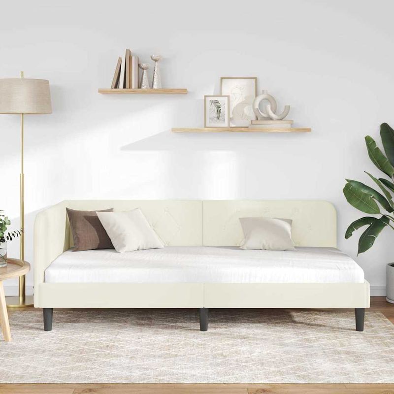 Casa si Gradina - Mobilier - Paturi si accesorii - Paturi - Cadru de pat coltar cu headboard Crem 90 x 190 cm Catifea - Infinity.ro