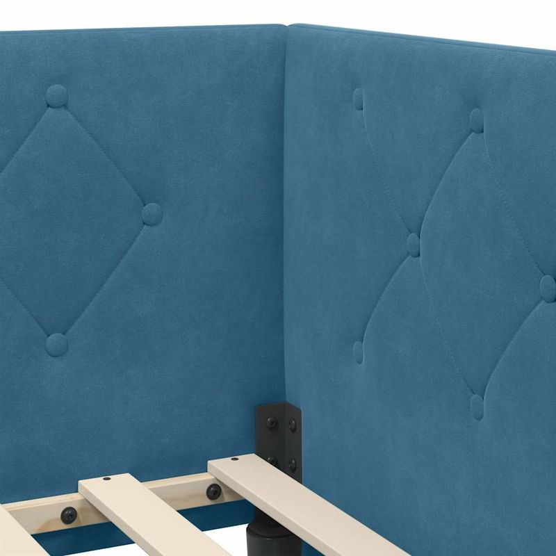 Casa si Gradina - Mobilier - Paturi si accesorii - Paturi - Cadru de pat coltar cu headboard albastru 90 x 190 cm Catifea - Infinity.ro