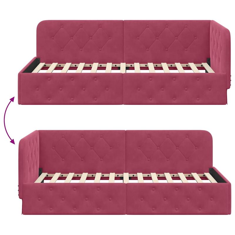 Casa si Gradina - Mobilier - Paturi si accesorii - Paturi - Cadru de pat coltar cu headboard Rosu Vin 90 x 200 cm Catifea - Infinity.ro