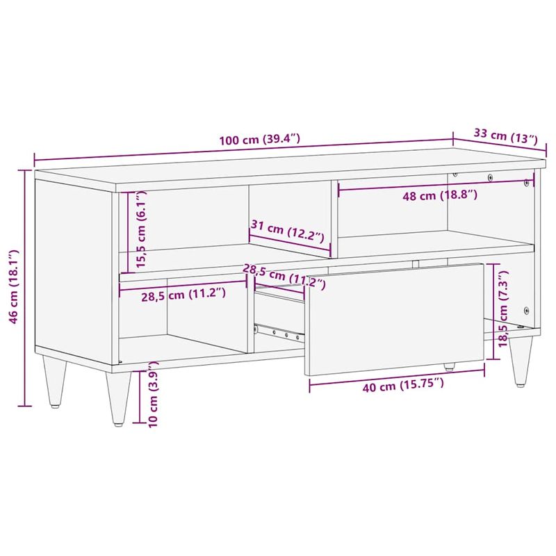 Casa si Gradina - Mobilier - Comode si corpuri - Comode - Cabinet TV cu sertar Negru 100 x 33 x 46 cm Lemn de mango solid - Infinity.ro