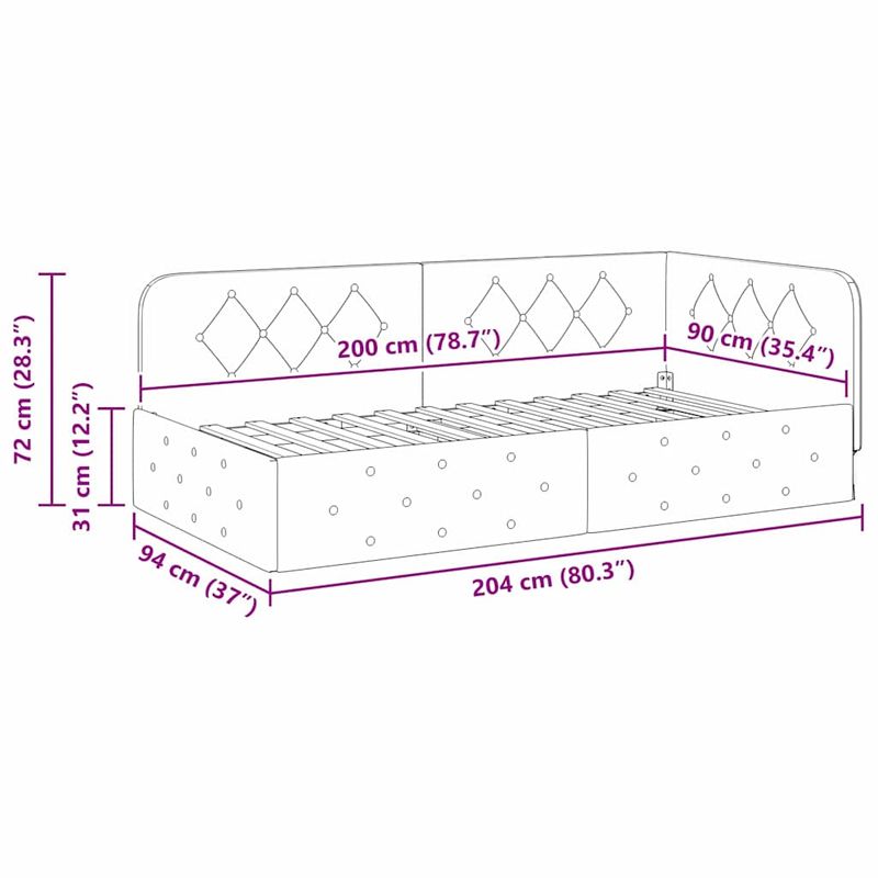 Casa si Gradina - Mobilier - Paturi si accesorii - Paturi - Cadru de pat coltar cu headboard Rosu Vin 90 x 200 cm Catifea - Infinity.ro
