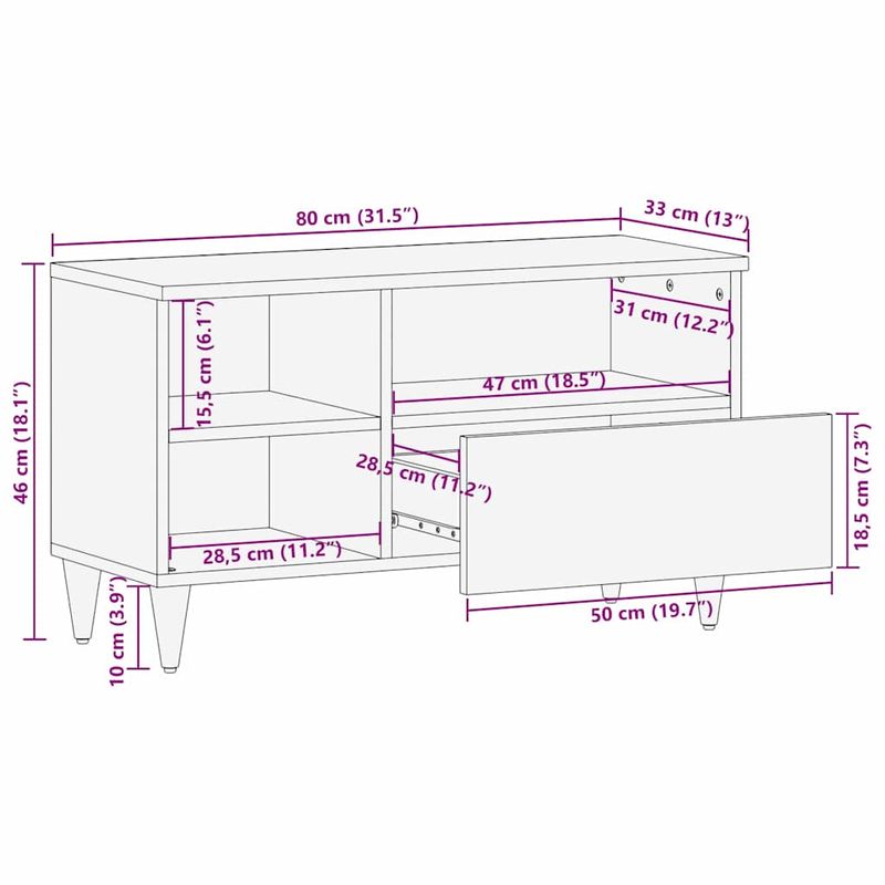 Casa si Gradina - Mobilier - Comode si corpuri - Comode - Cabinet TV cu sertar Negru 80 x 33 x 46 cm Lemn de mango solid - Infinity.ro