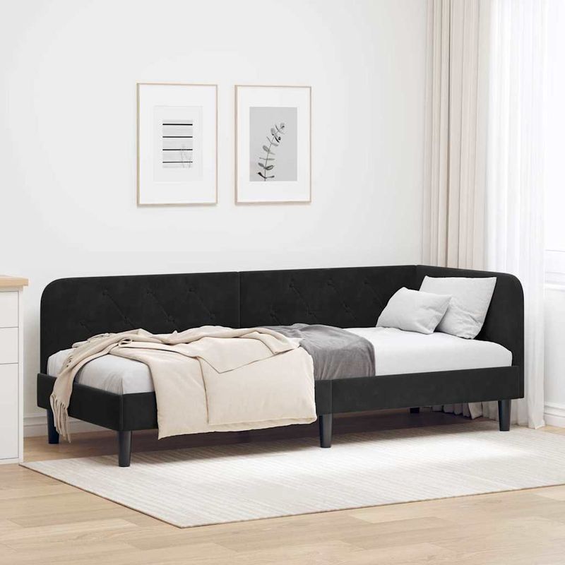Casa si Gradina - Mobilier - Paturi si accesorii - Paturi - Cadru de pat coltar cu headboard Negru 80 x 200 cm Catifea - Infinity.ro