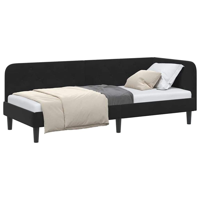 Casa si Gradina - Mobilier - Paturi si accesorii - Paturi - Cadru de pat coltar cu headboard Negru 80 x 200 cm Catifea - Infinity.ro