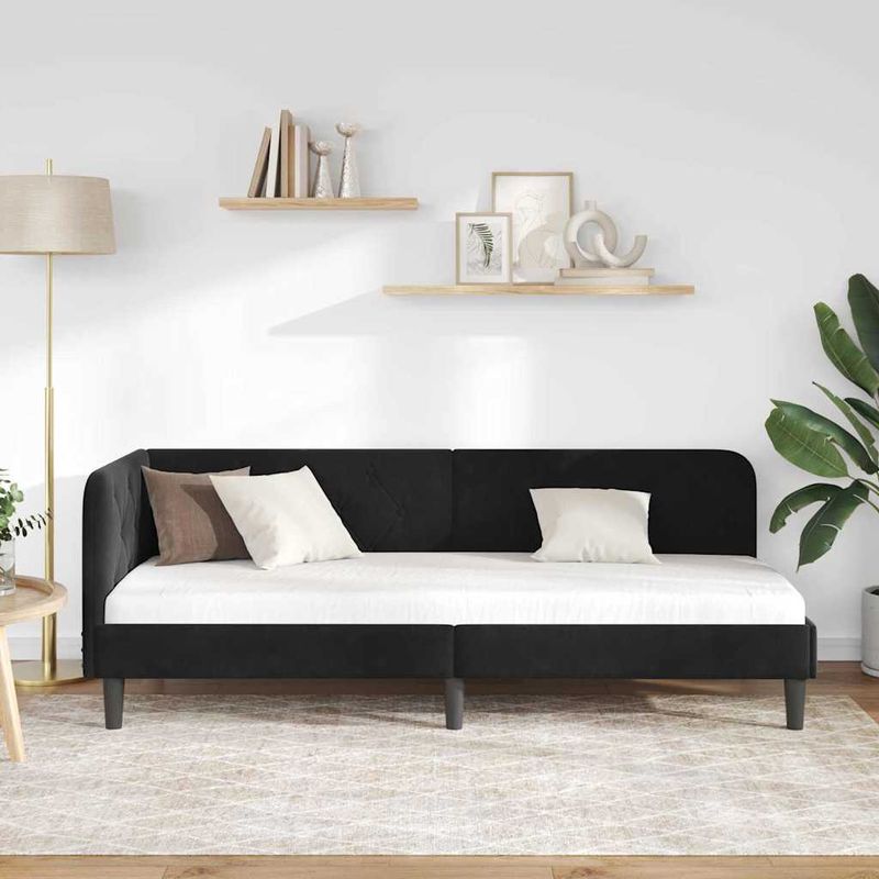 Casa si Gradina - Mobilier - Paturi si accesorii - Paturi - Cadru de pat coltar cu headboard Negru 80 x 200 cm Catifea - Infinity.ro