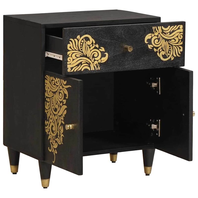 Casa si Gradina - Mobilier - Comode si corpuri - Noptiere - Noptiera cu usa Negru 50 x 33 x 60 cm Lemn de mango solid - Infinity.ro