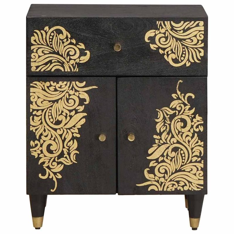 Casa si Gradina - Mobilier - Comode si corpuri - Noptiere - Noptiera cu usa Negru 50 x 33 x 60 cm Lemn de mango solid - Infinity.ro