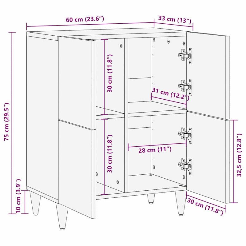 Casa si Gradina - Mobilier - Dulapuri si sifoniere - Dulapuri - Bufet cu raft cu usa Negru 60 x 33 x 75 cm Lemn de mango solid - Infinity.ro