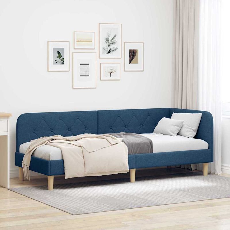 Casa si Gradina - Mobilier - Paturi si accesorii - Paturi - Cadru de pat coltar cu headboard albastru 80 x 200 cm tesatura - Infinity.ro