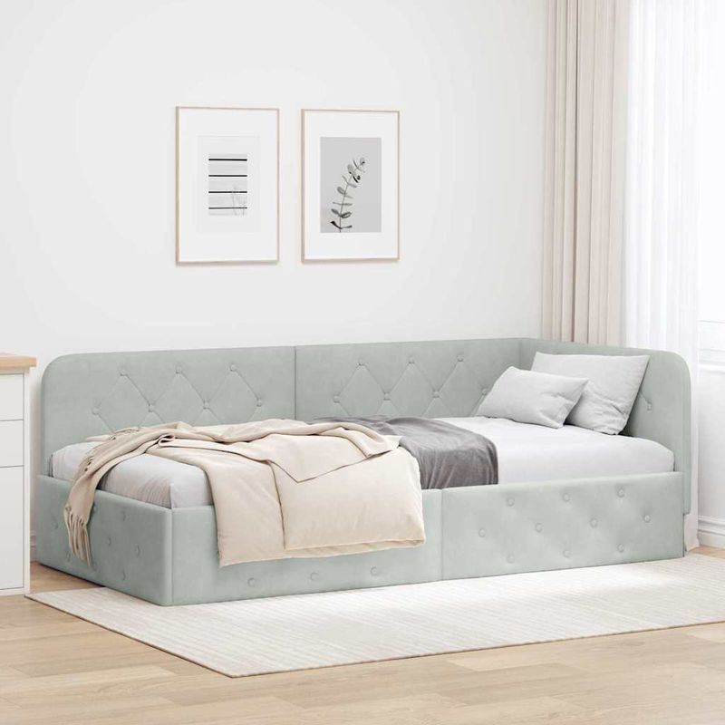 Casa si Gradina - Mobilier - Paturi si accesorii - Paturi - Cadru de pat coltar Gri deschis 100 x 200 cm Catifea - Infinity.ro