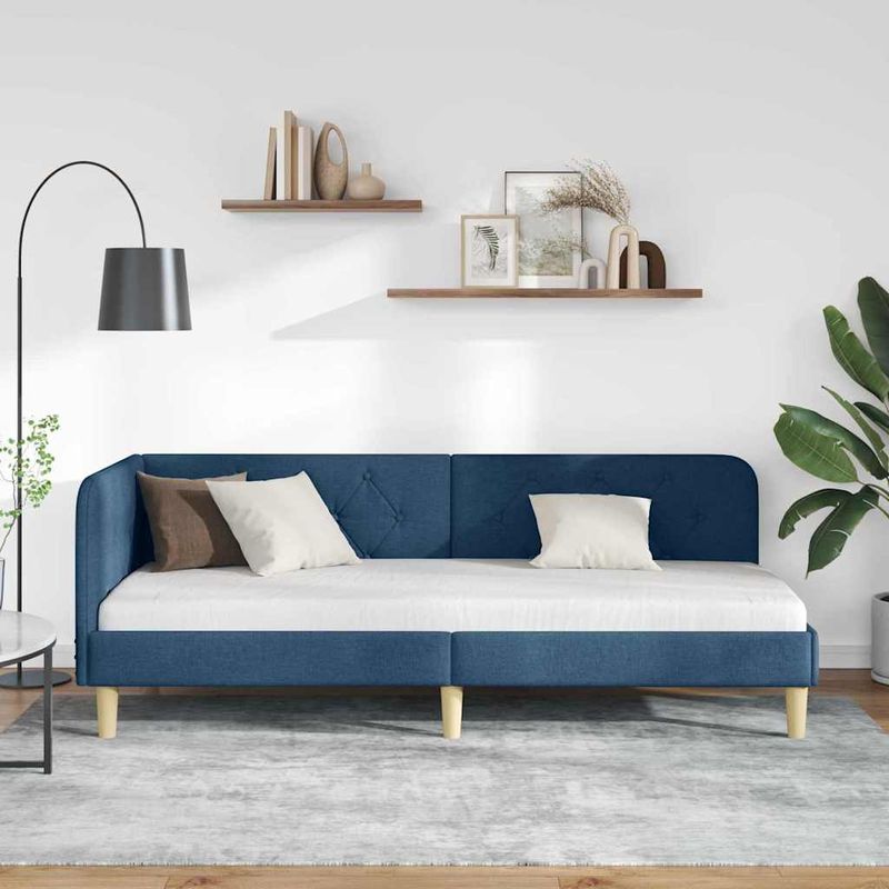 Casa si Gradina - Mobilier - Paturi si accesorii - Paturi - Cadru de pat coltar cu headboard albastru 80 x 200 cm tesatura - Infinity.ro