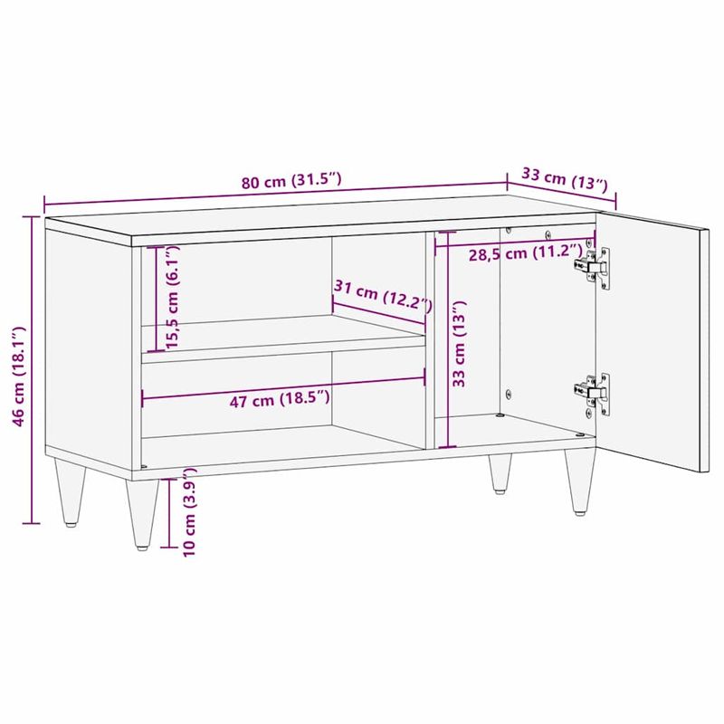 Casa si Gradina - Mobilier - Comode si corpuri - Comode - Cabinet TV cu raft Negru 80 x 33 x 46 cm Lemn de mango solid - Infinity.ro