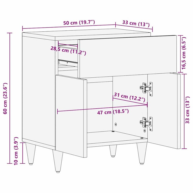 Casa si Gradina - Mobilier - Comode si corpuri - Noptiere - Noptiera cu usa Negru 50 x 33 x 60 cm Lemn de mango solid - Infinity.ro