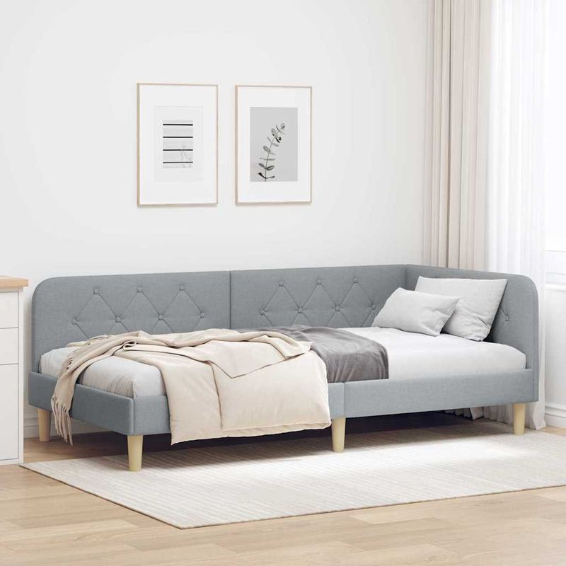 Casa si Gradina - Mobilier - Paturi si accesorii - Paturi - Cadru de pat coltar Gri deschis 100 x 200 cm tesatura - Infinity.ro