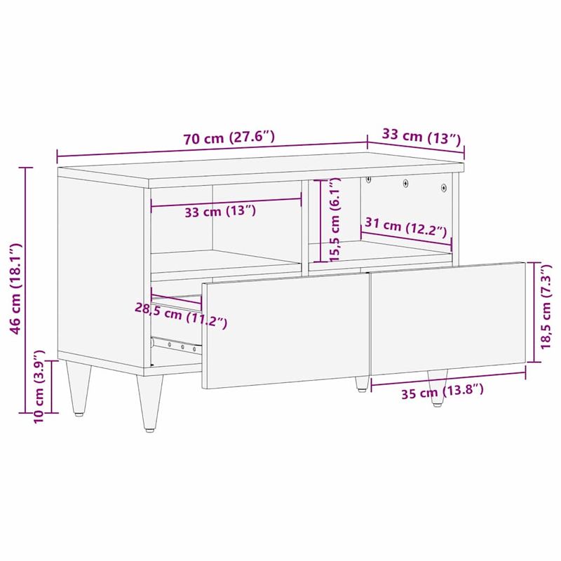 Casa si Gradina - Mobilier - Comode si corpuri - Comode - Cabinet TV cu sertar Negru 70 x 33 x 46 cm Lemn de mango solid - Infinity.ro