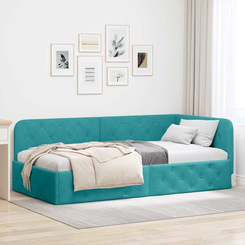 Casa si Gradina - Mobilier - Paturi si accesorii - Paturi - Cadru de pat coltar cu headboard Turcoaz 90 x 200 cm Catifea - Infinity.ro