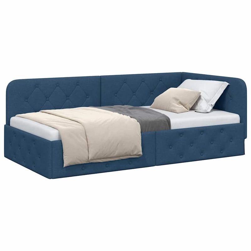 Casa si Gradina - Mobilier - Paturi si accesorii - Paturi - Cadru de pat coltar cu headboard albastru 90 x 190 cm tesatura - Infinity.ro