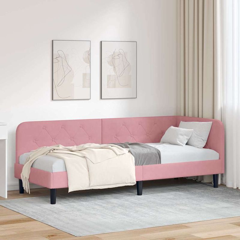 Casa si Gradina - Mobilier - Paturi si accesorii - Paturi - Cadru de pat coltar cu headboard Roz 80 x 200 cm Catifea - Infinity.ro