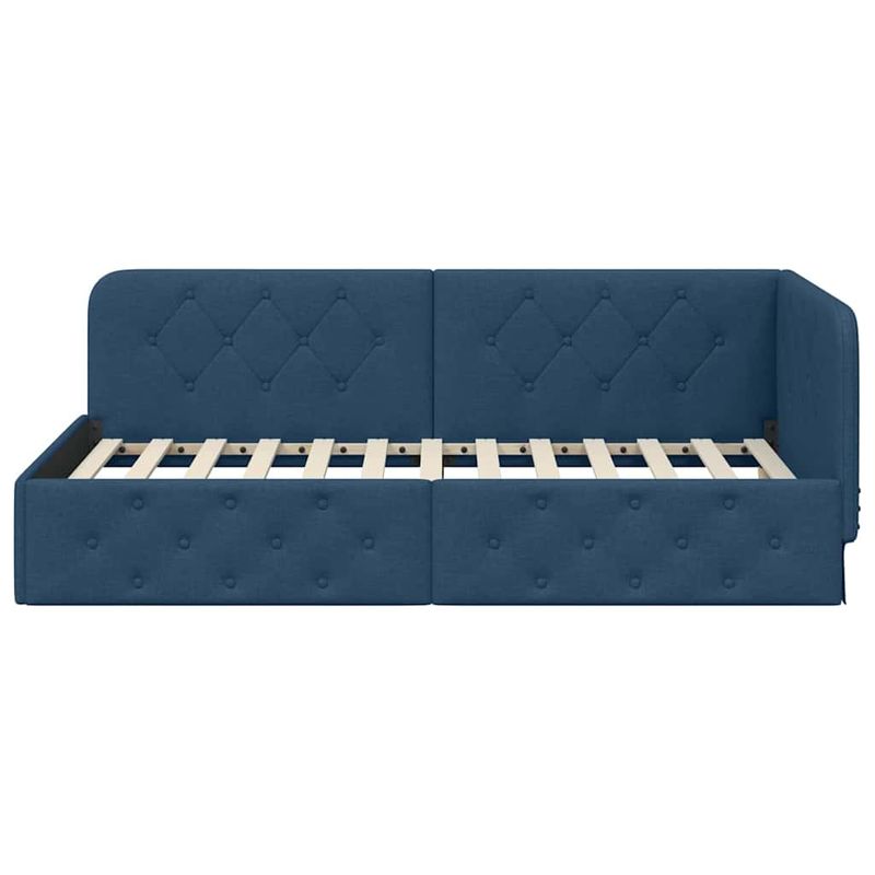 Casa si Gradina - Mobilier - Paturi si accesorii - Paturi - Cadru de pat coltar cu headboard albastru 90 x 190 cm tesatura - Infinity.ro