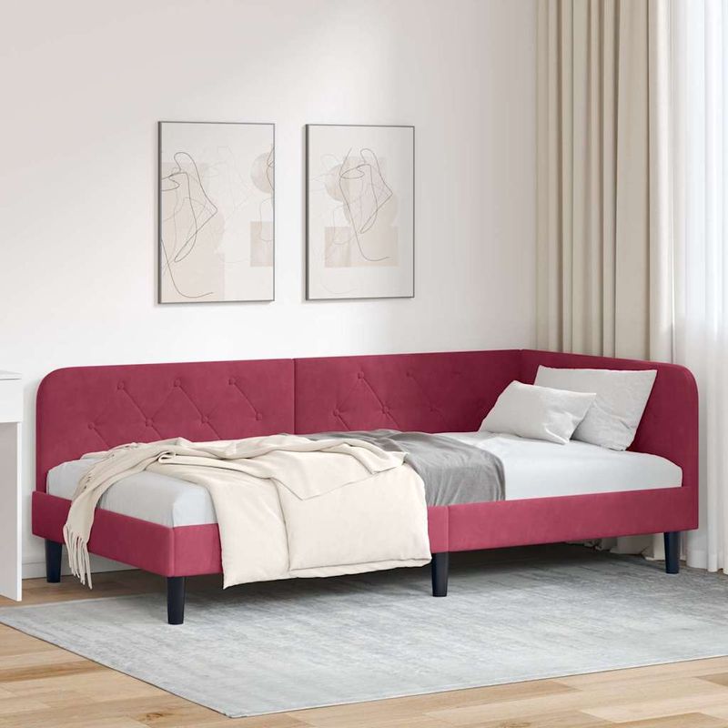 Casa si Gradina - Mobilier - Paturi si accesorii - Paturi - Cadru de pat coltar cu headboard Rosu Vin 90 x 190 cm Catifea - Infinity.ro