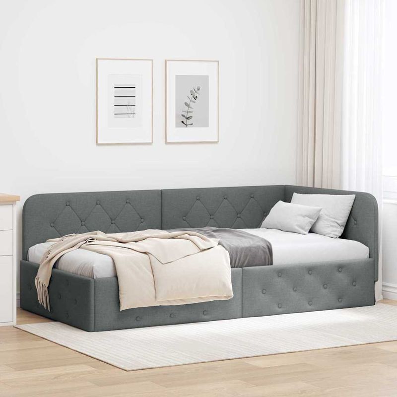 Casa si Gradina - Mobilier - Paturi si accesorii - Paturi - Cadru de pat coltar Gri inchis 90 x 200 cm tesatura - Infinity.ro