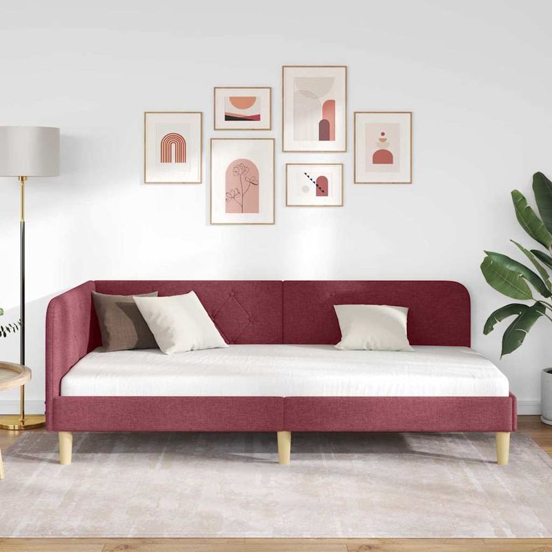Casa si Gradina - Mobilier - Paturi si accesorii - Paturi - Cadru de pat coltar cu headboard Rosu Vin 90 x 200 cm tesatura - Infinity.ro