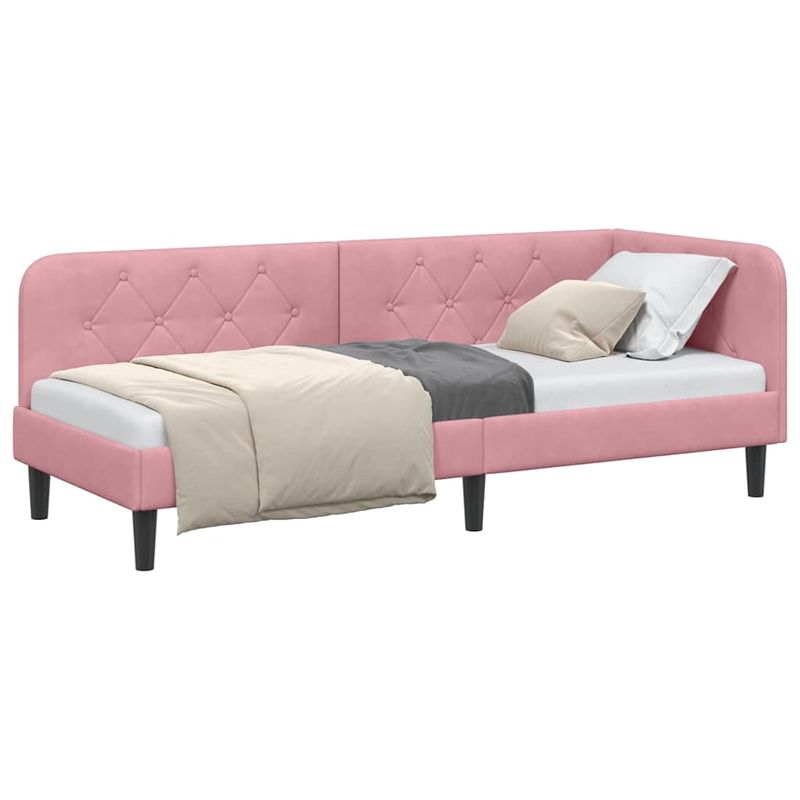 Casa si Gradina - Mobilier - Paturi si accesorii - Paturi - Cadru de pat coltar cu headboard Roz 80 x 200 cm Catifea - Infinity.ro