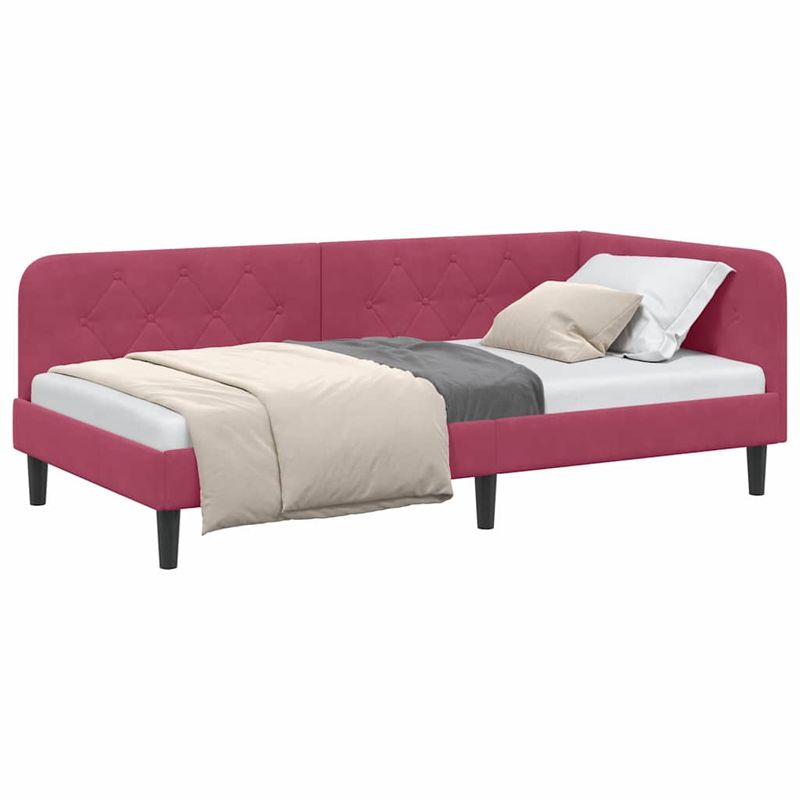 Casa si Gradina - Mobilier - Paturi si accesorii - Paturi - Cadru de pat coltar cu headboard Rosu Vin 90 x 190 cm Catifea - Infinity.ro