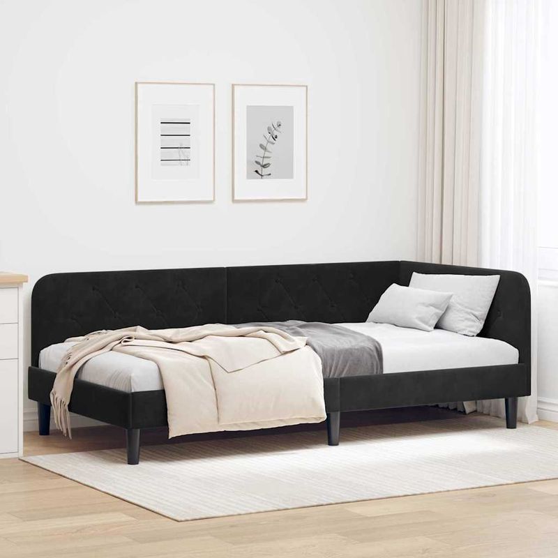 Casa si Gradina - Mobilier - Paturi si accesorii - Paturi - Cadru de pat coltar cu headboard Negru 90 x 190 cm Catifea - Infinity.ro