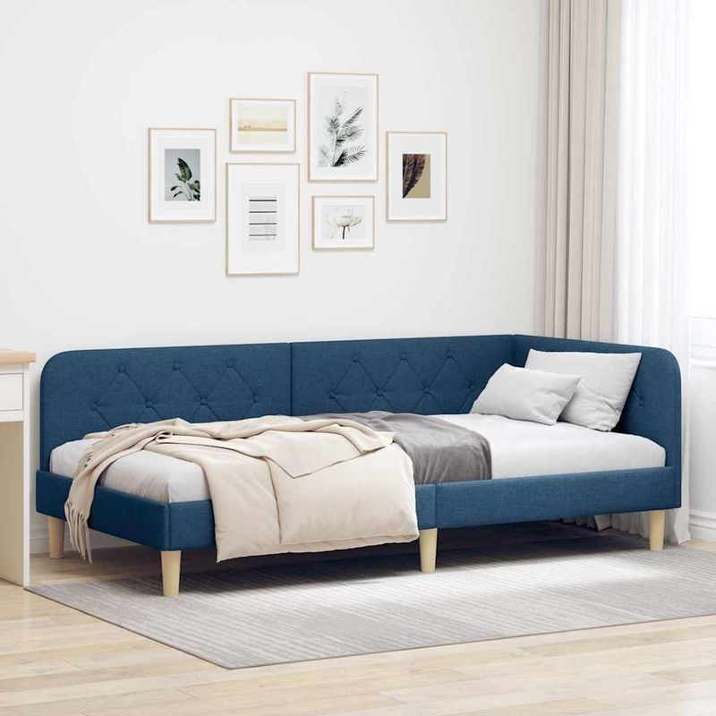 Casa si Gradina - Mobilier - Paturi si accesorii - Paturi - Cadru de pat coltar cu headboard albastru 90 x 200 cm tesatura - Infinity.ro